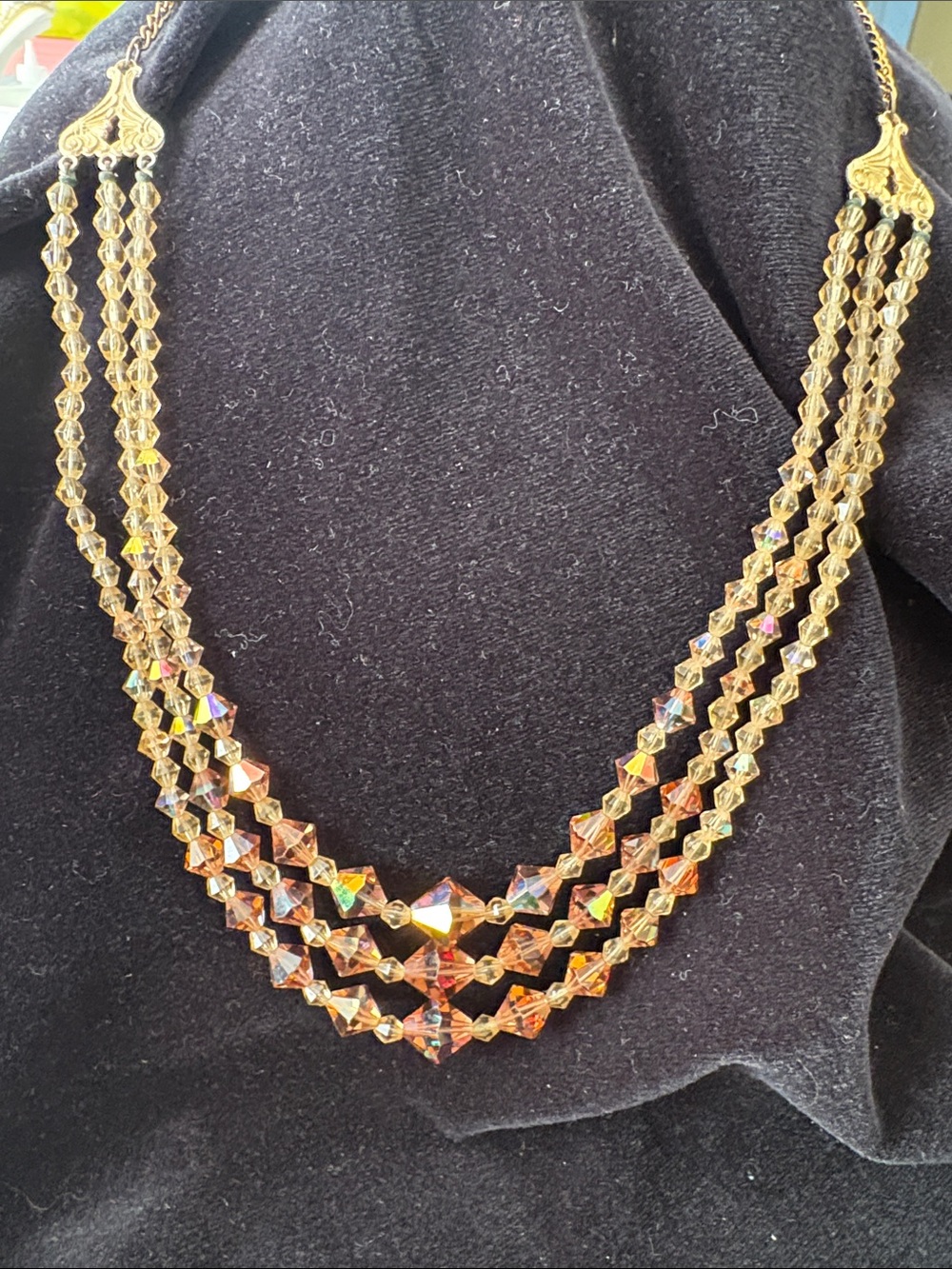 Source Unknown Gold-Tone Amber Crystal Multi-Strand Necklace